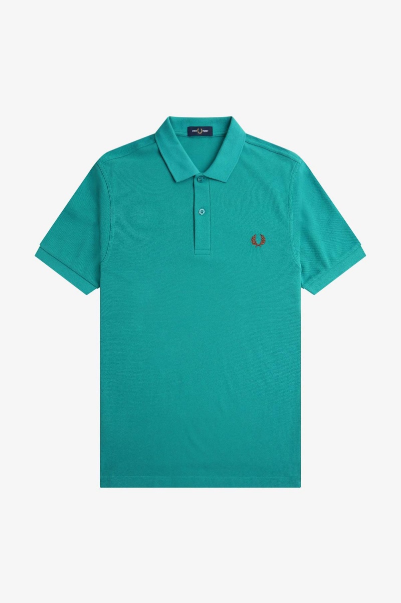 Deep Mint / Whisky Brown Fred Perry M6000 Men's Fred Perry Shirt | ZSGNQ95479