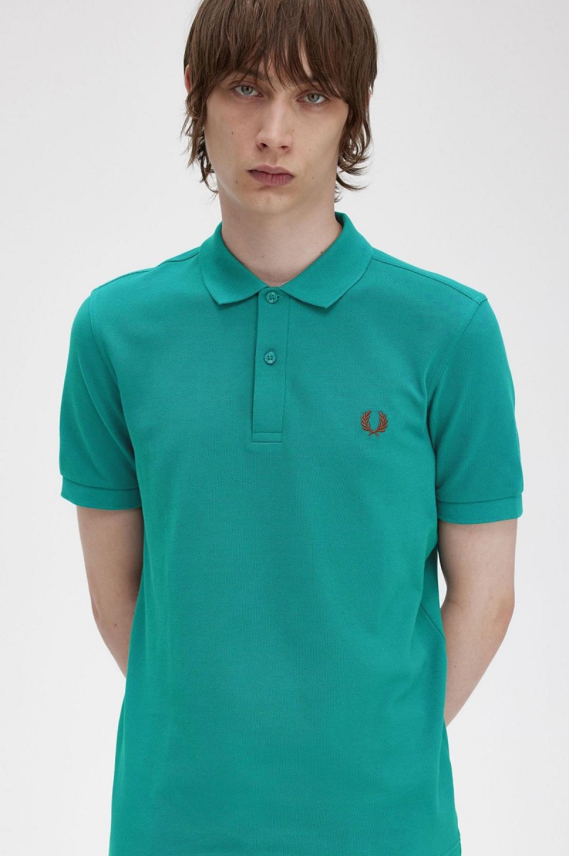 Deep Mint / Whisky Brown Fred Perry M6000 Men's Polo Shirts | FSGUI99508