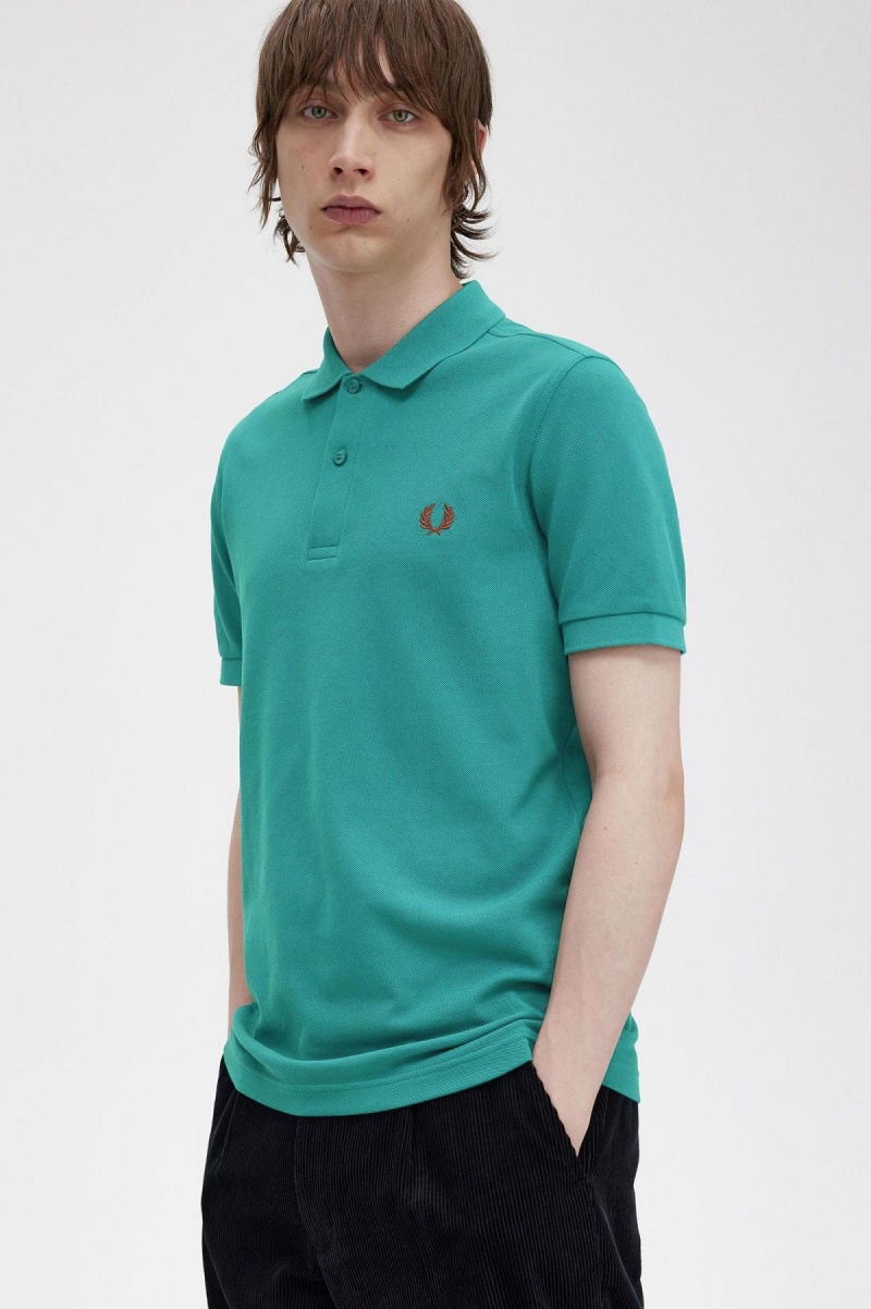 Deep Mint / Whisky Brown Fred Perry M6000 Men's Polo Shirts | FSGUI99508