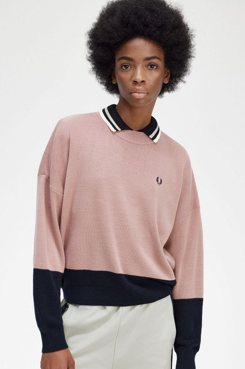 Dusty Rose Pink Fred Perry Colour Block Jumper Women's Knitwear | SGCVG68088