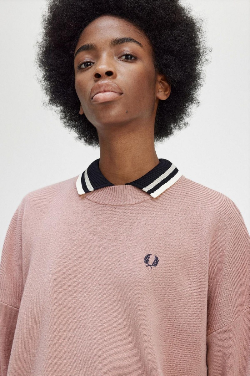 Dusty Rose Pink Fred Perry Colour Block Jumper Women's Knitwear | SGCVG68088