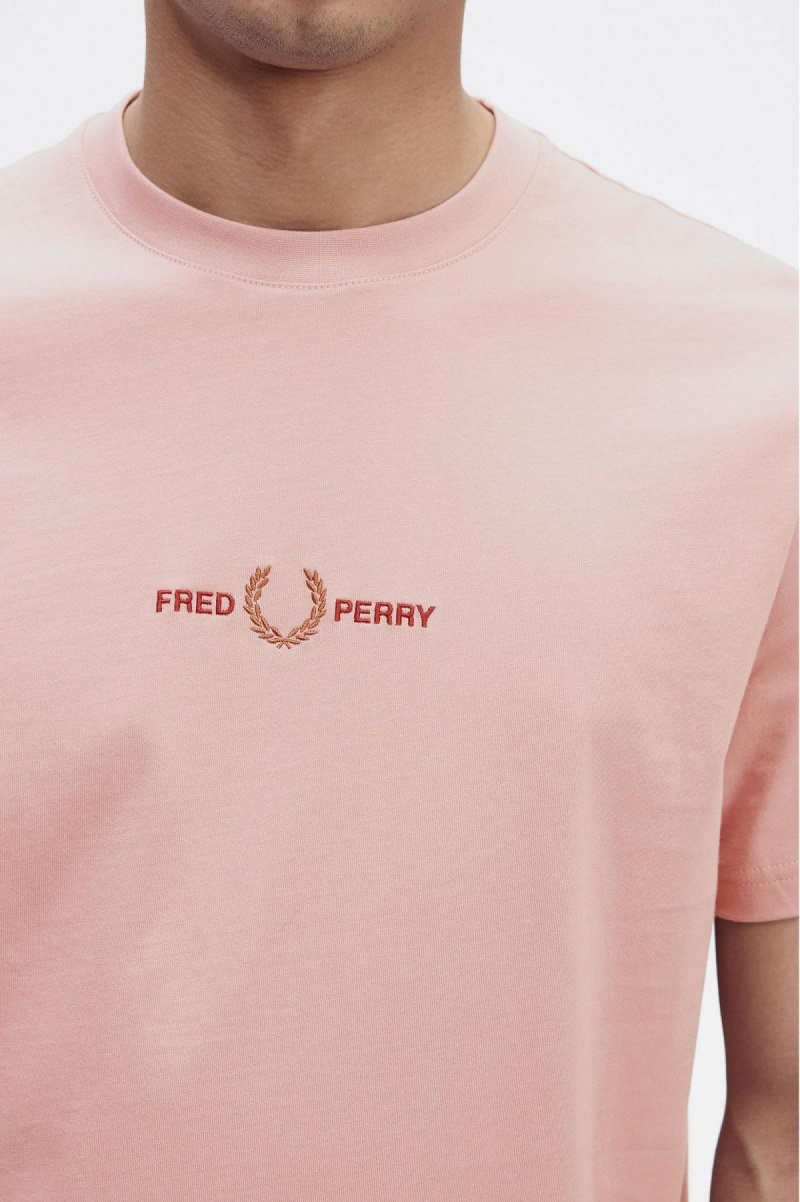 Dusty Rose Pink Fred Perry Embroidered Men's T Shirts | SGEAH55248