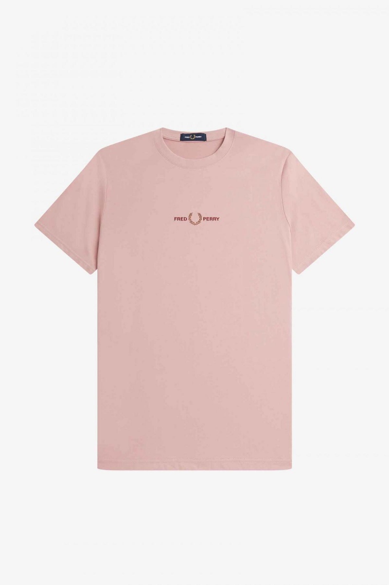 Dusty Rose Pink Fred Perry Embroidered Men's T Shirts | SGEAH55248