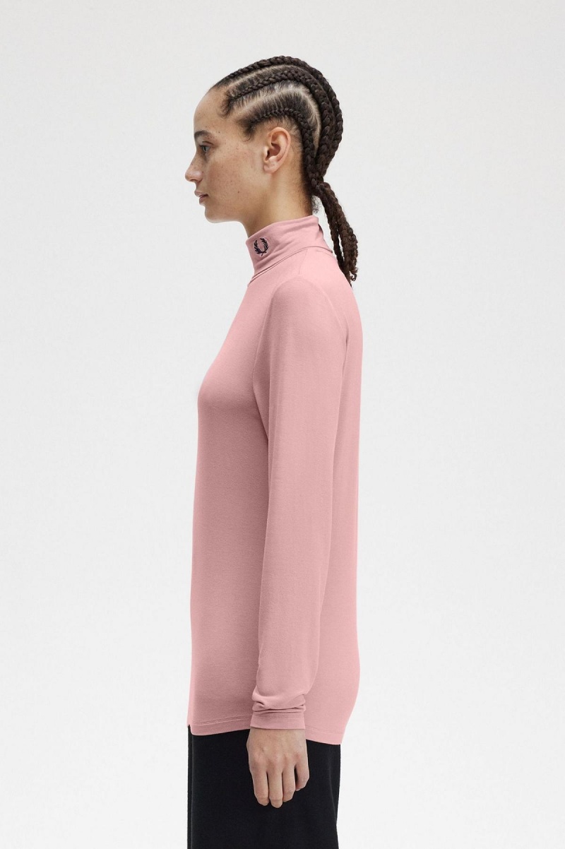 Dusty Rose Pink Fred Perry Roll Neck Top Women's T Shirts | SGQCS53206