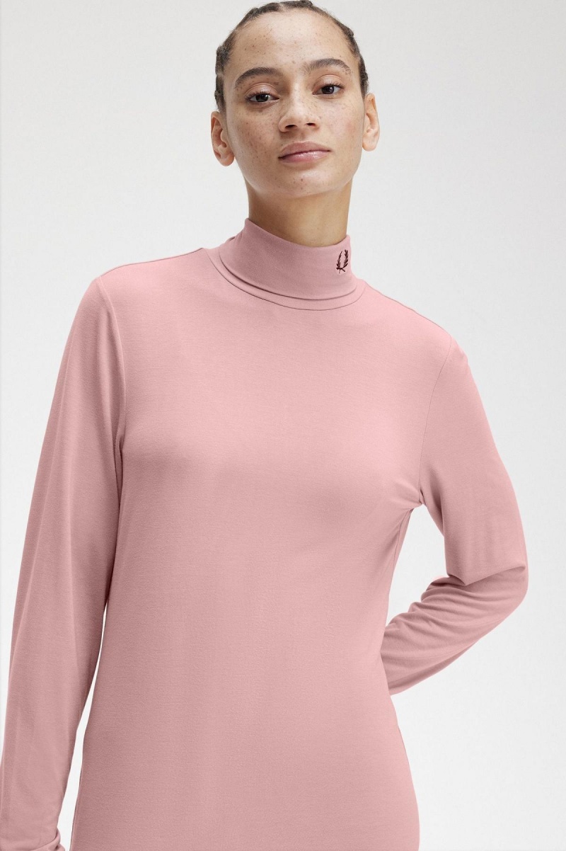 Dusty Rose Pink Fred Perry Roll Neck Top Women's T Shirts | SGQCS53206