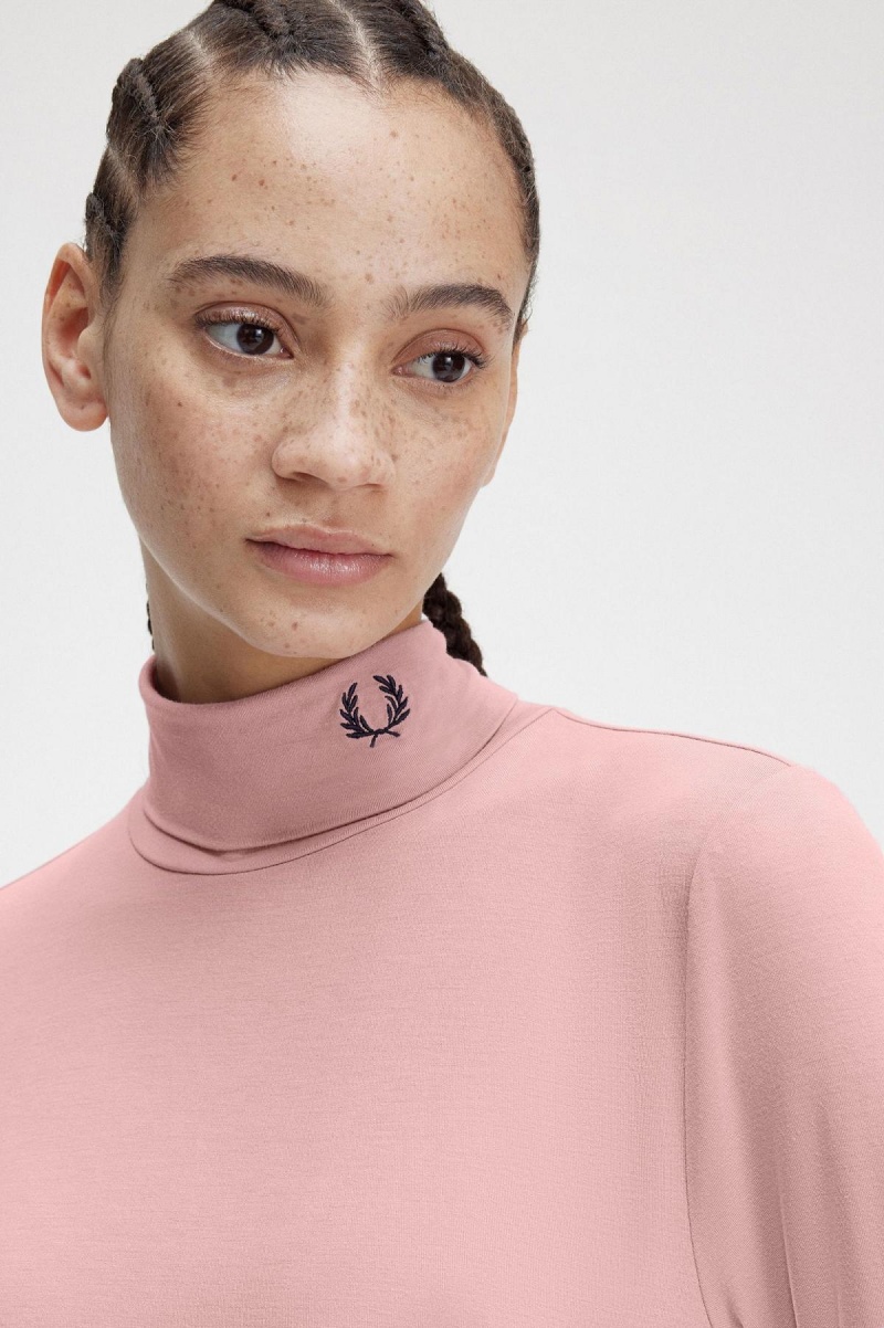 Dusty Rose Pink Fred Perry Roll Neck Top Women's T Shirts | SGQCS53206