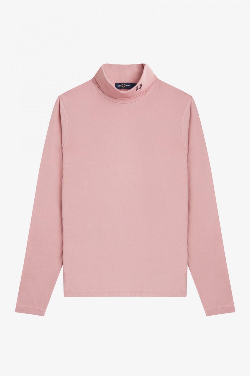 Dusty Rose Pink Fred Perry Roll Neck Top Women's T Shirts | SGQCS53206