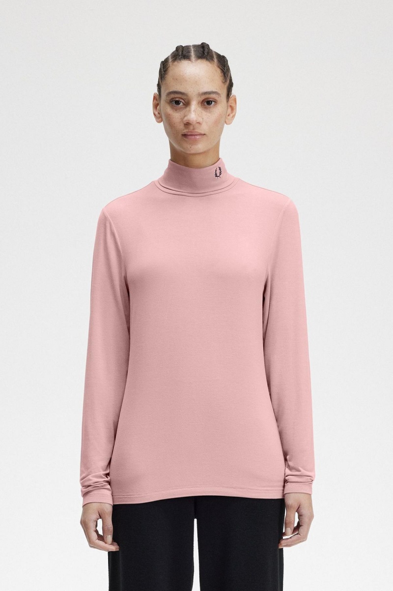 Dusty Rose Pink Fred Perry Roll Neck Top Women\'s T Shirts | SGQCS53206