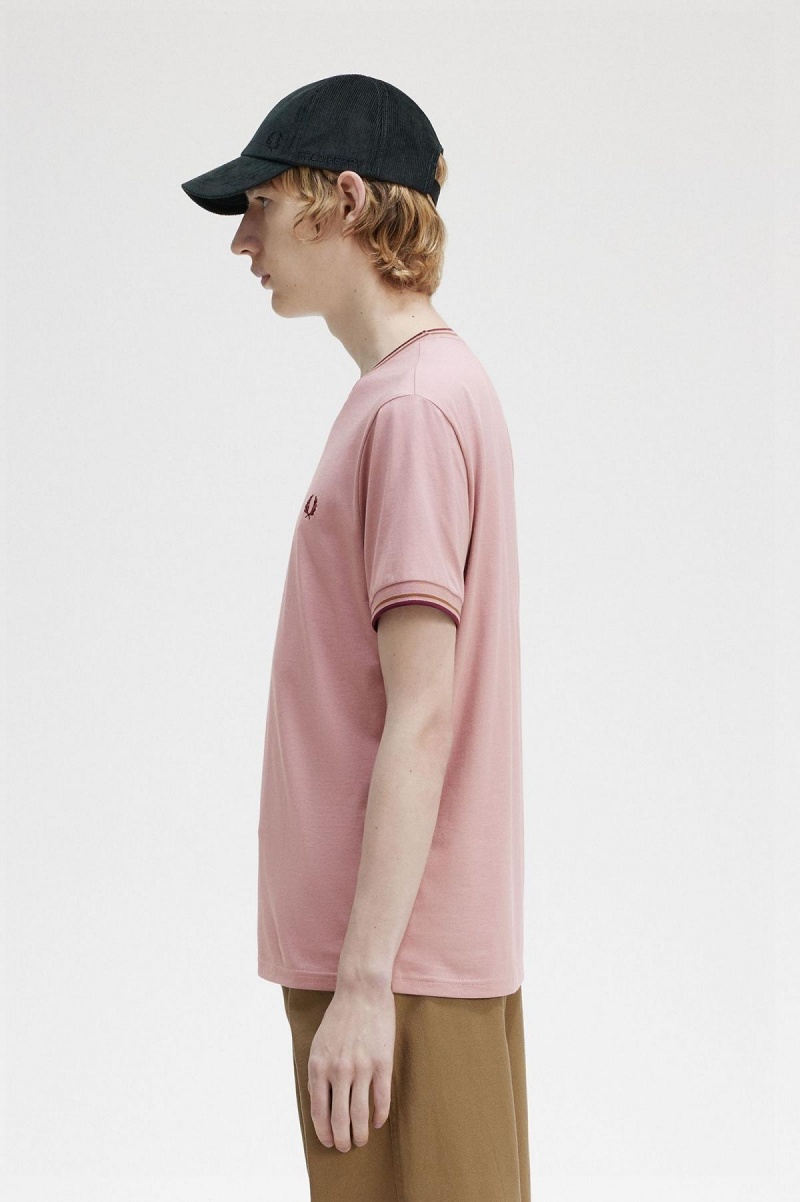 Dusty Rose Pink Fred Perry Twin Tipped Men's T Shirts | SGQCS72237