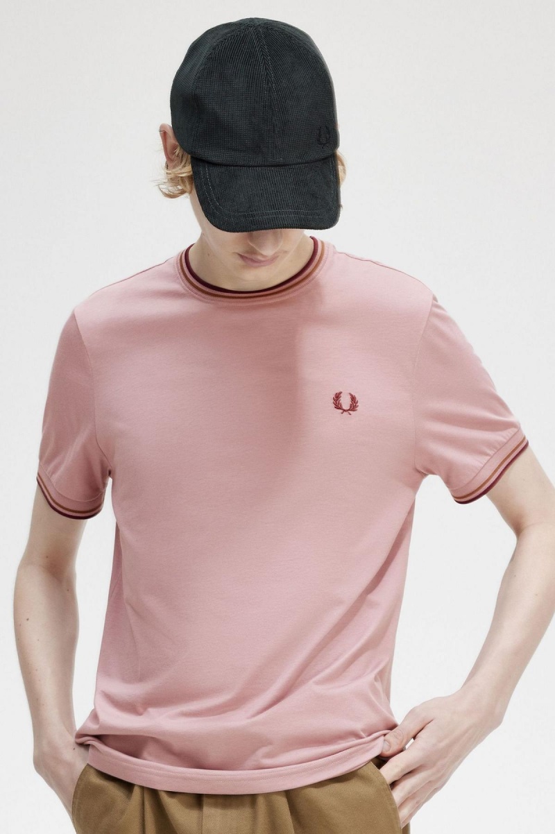 Dusty Rose Pink Fred Perry Twin Tipped Men's T Shirts | SGQCS72237