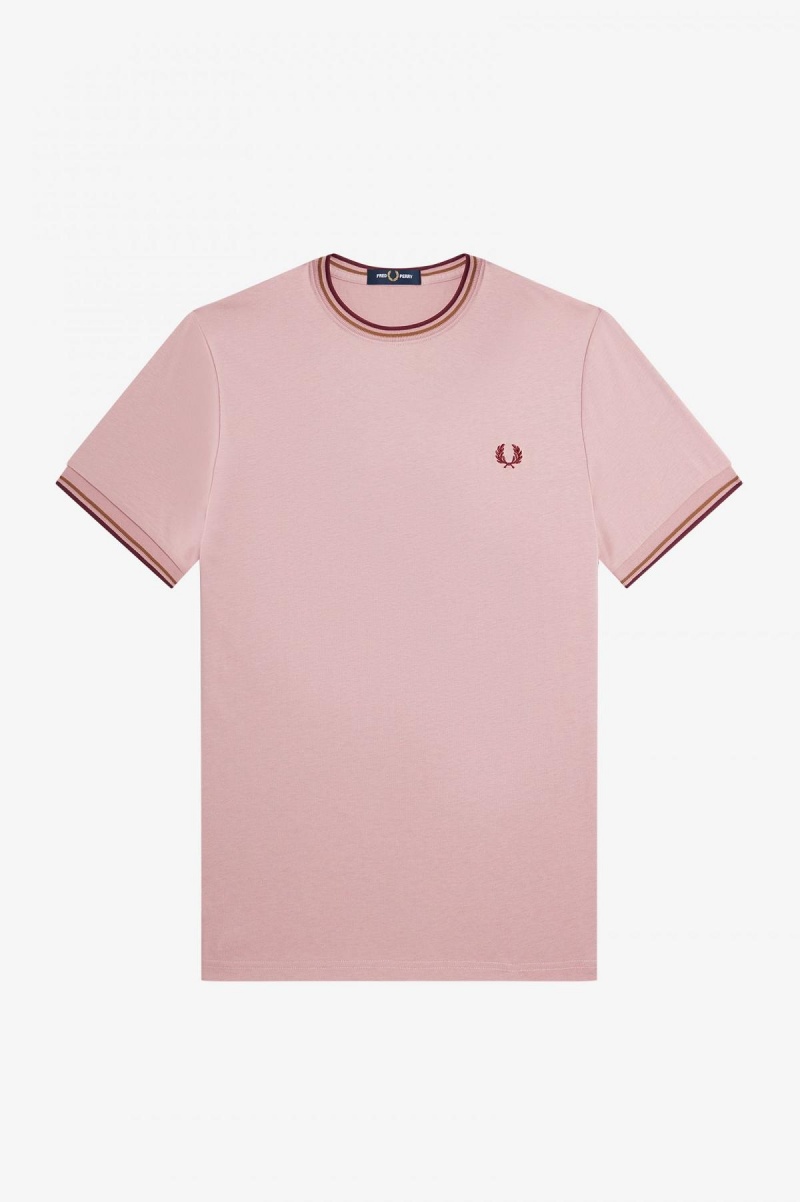 Dusty Rose Pink Fred Perry Twin Tipped Men's T Shirts | SGQCS72237