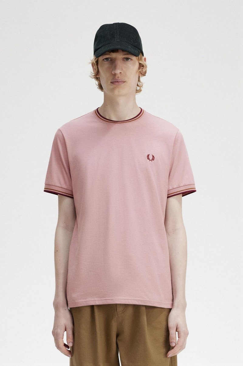 Dusty Rose Pink Fred Perry Twin Tipped Men\'s T Shirts | SGQCS72237