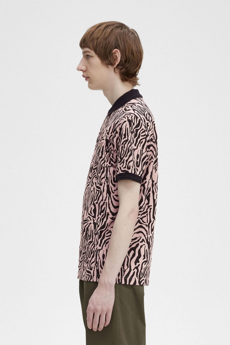 Dusty Rose Pink Fred Perry Zebra Print Fred Perry Shirt Men's Polo Shirts | SSGNY40548