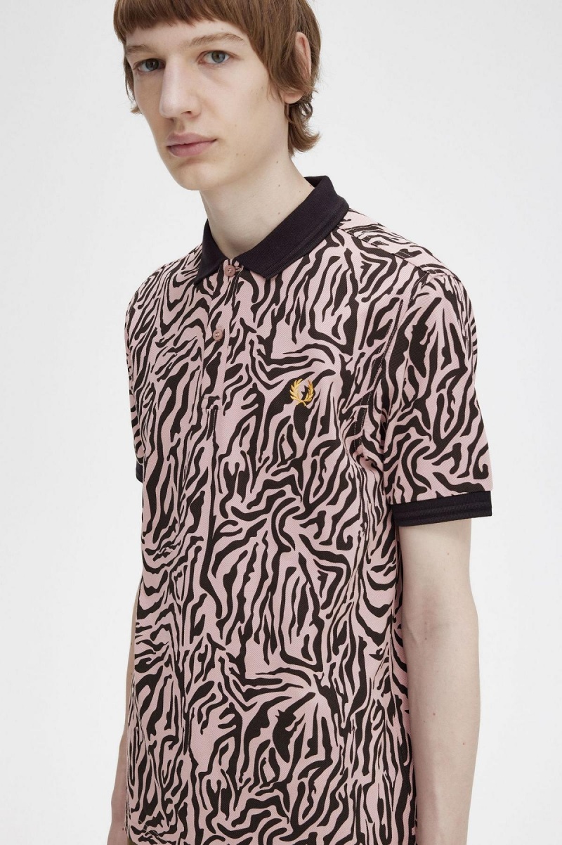 Dusty Rose Pink Fred Perry Zebra Print Fred Perry Shirt Men's Polo Shirts | SSGNY40548