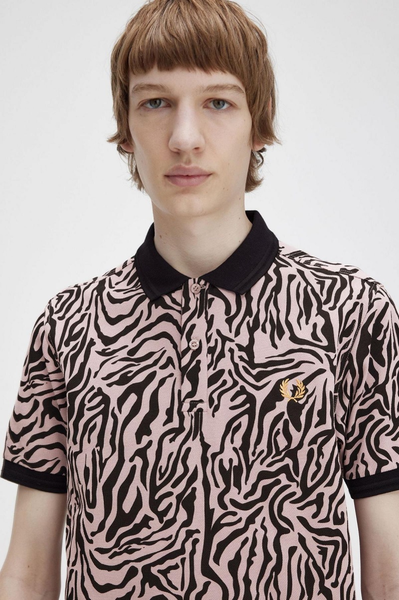 Dusty Rose Pink Fred Perry Zebra Print Fred Perry Shirt Men's Polo Shirts | SSGNY40548