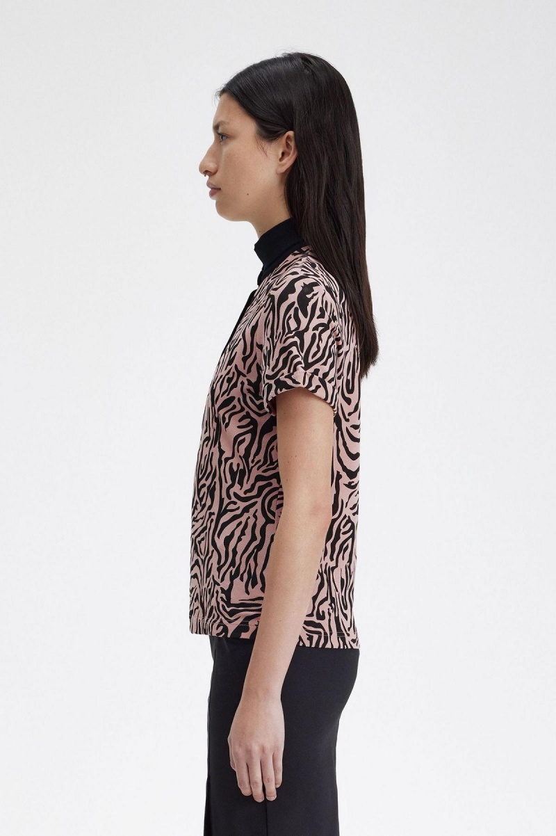 Dusty Rose Pink Fred Perry Zebra Print Women's Polo Shirts | SGNEJ88118