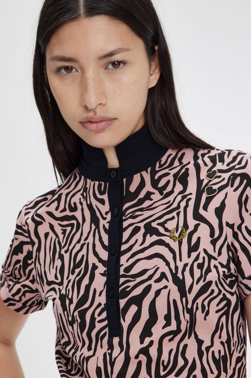 Dusty Rose Pink Fred Perry Zebra Print Women's Polo Shirts | SGNEJ88118