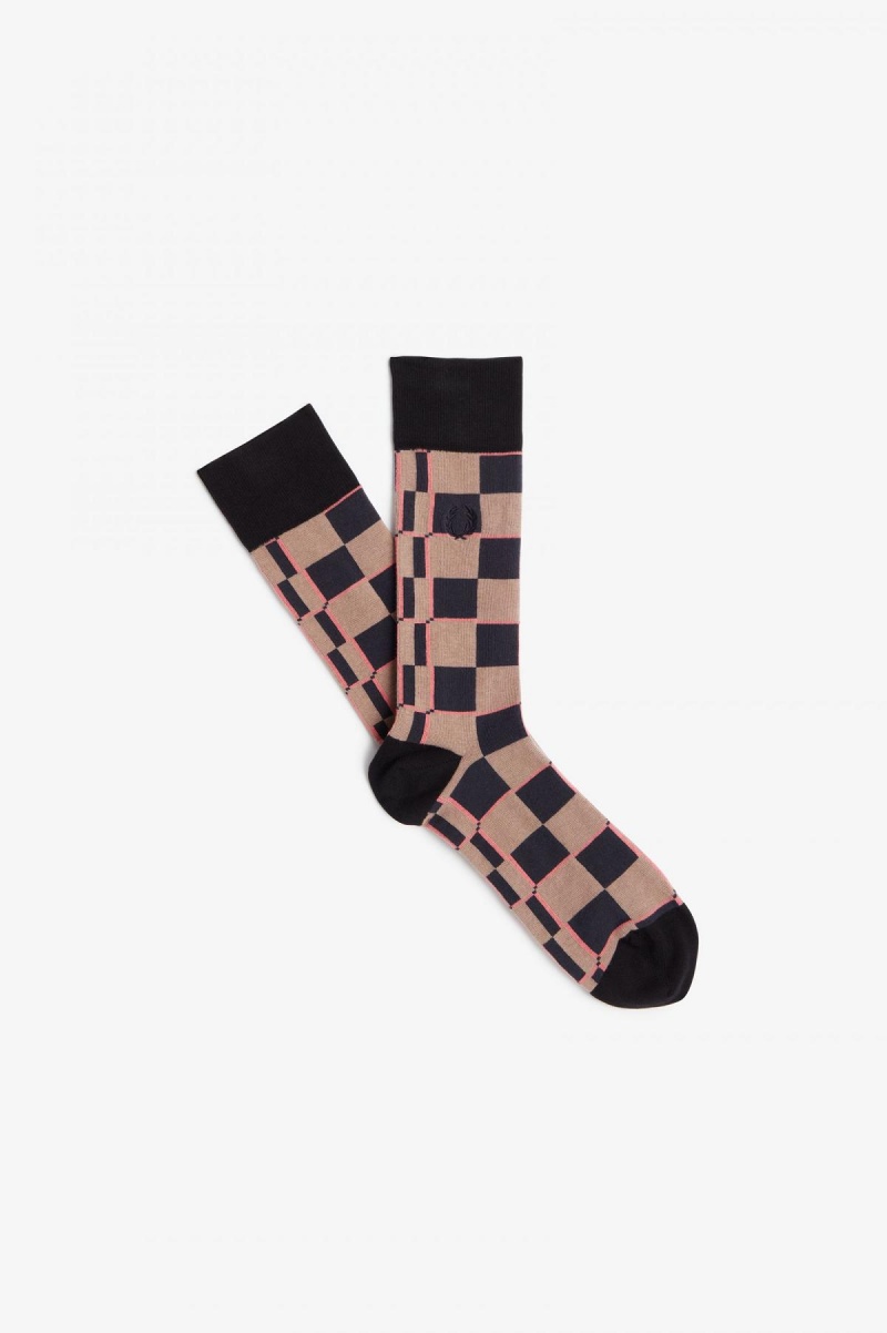 Dusty Rose Pink / Black Fred Perry Glitch Chequerboard Accessories Socks | QSGUV95104