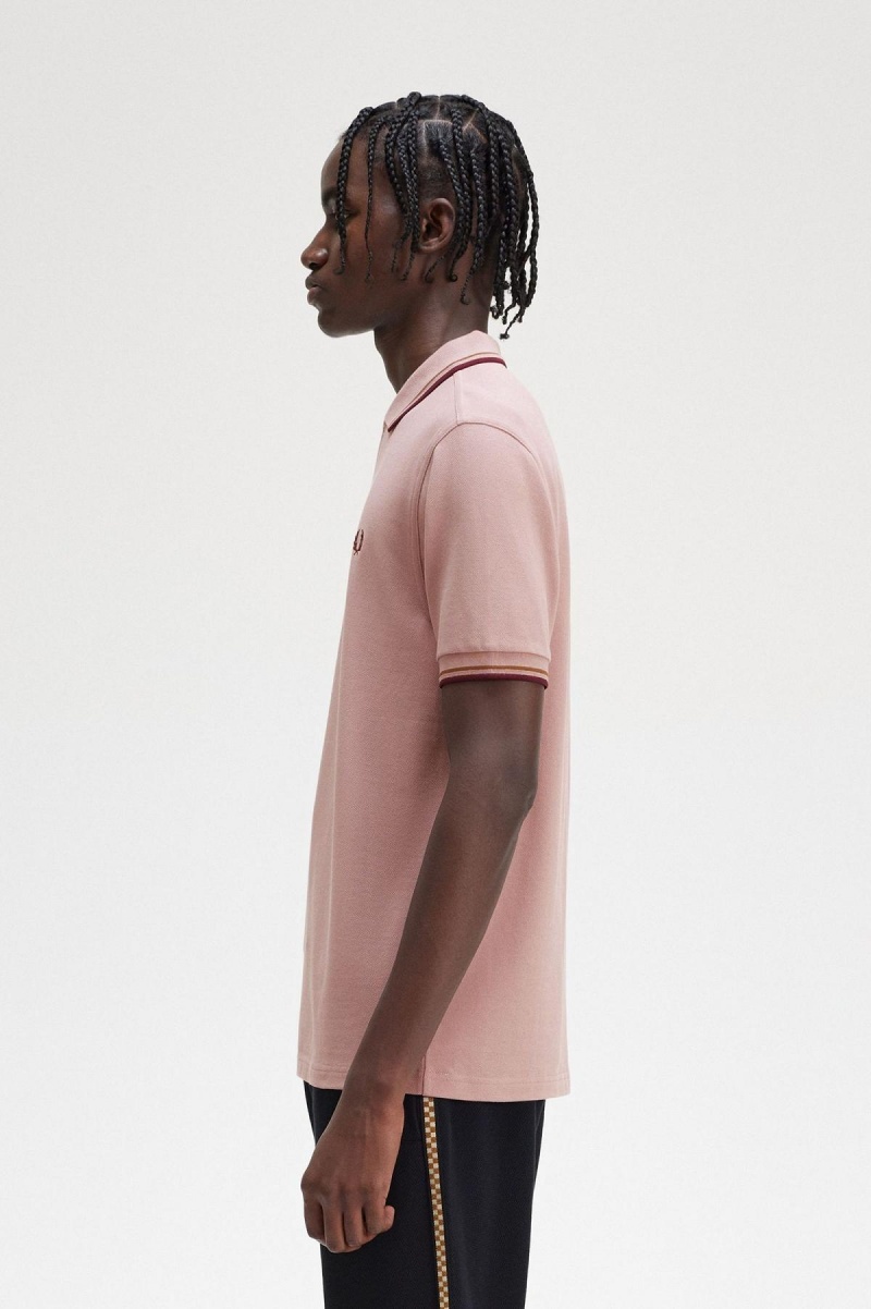 Dusty Rose Pink / Shaded Stone / Oxblood Fred Perry M3600 Men's Polo Shirts | DSGVO97291