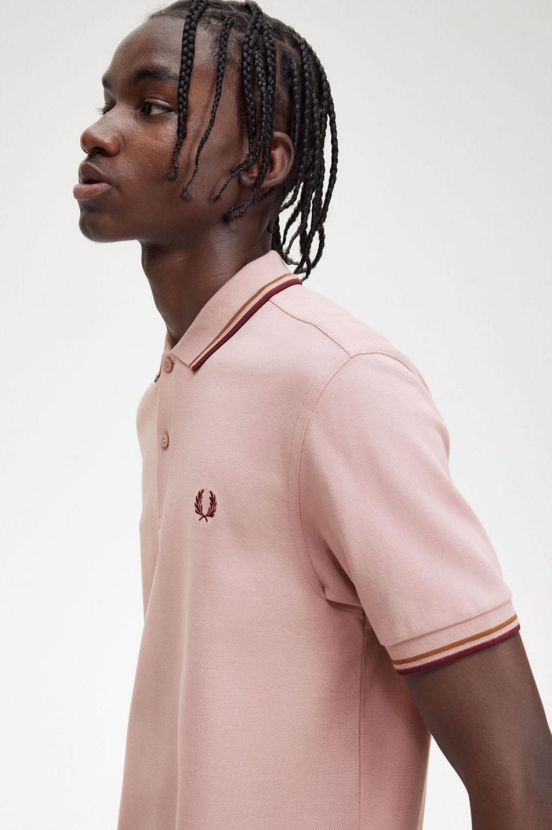 Dusty Rose Pink / Shaded Stone / Oxblood Fred Perry M3600 Men's Polo Shirts | DSGVO97291