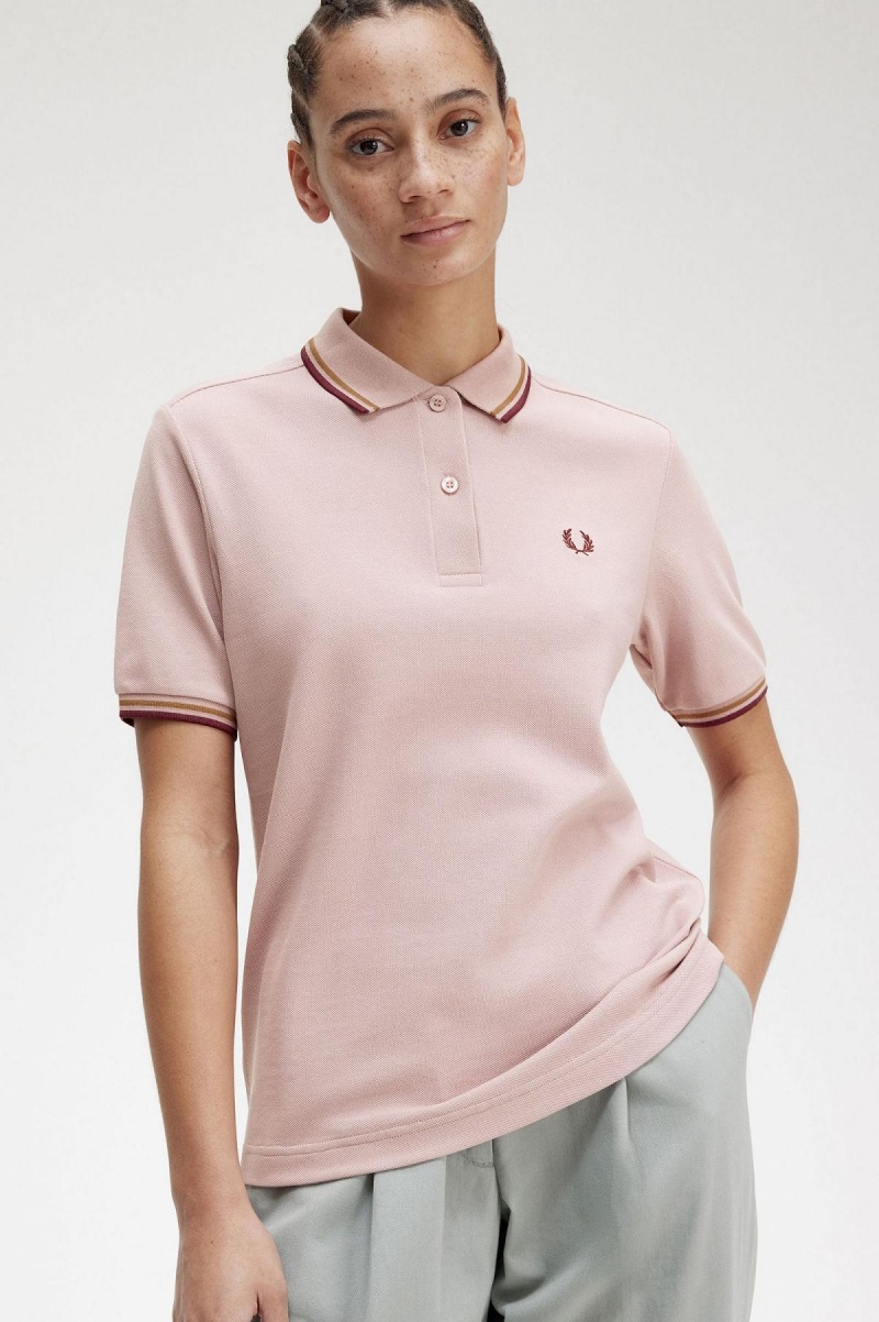 Dusty Rose Pink / Shaded Stone / Oxblood Fred Perry G3600 Women's T Shirts | QSGWA62270