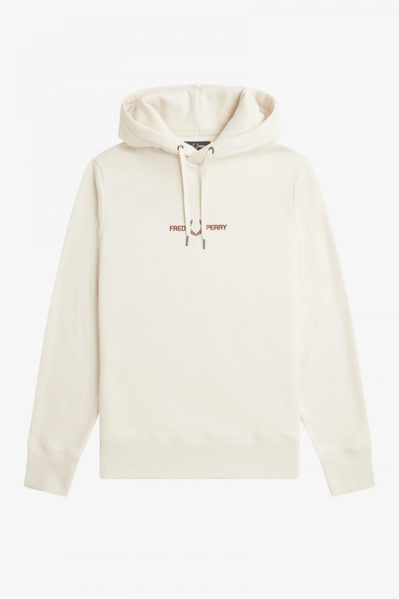 Ecru Fred Perry Embroidered Hooded Men's Sweatshirts | ZSGNQ28035