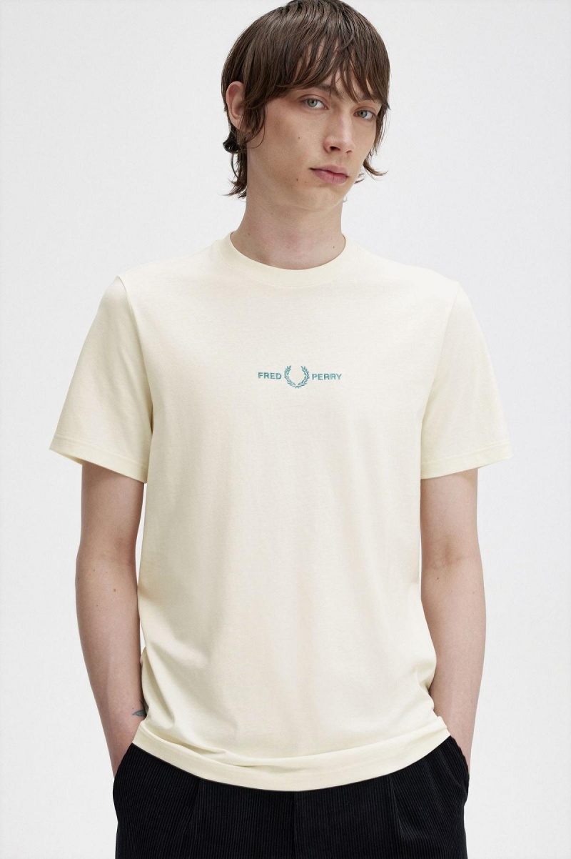 Ecru Fred Perry Embroidered Men's T Shirts | SGICD49758