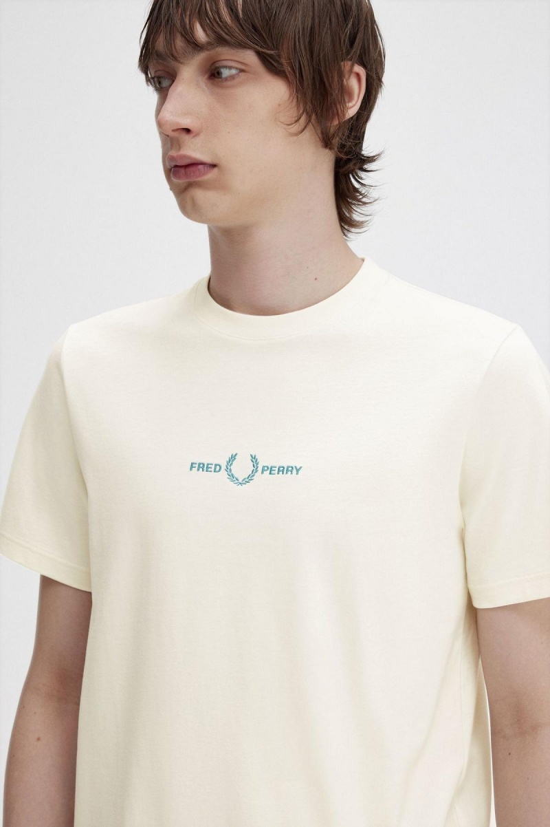 Ecru Fred Perry Embroidered Men's T Shirts | SGICD49758