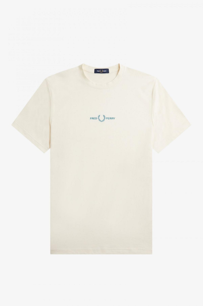 Ecru Fred Perry Embroidered Men's T Shirts | SGICD49758