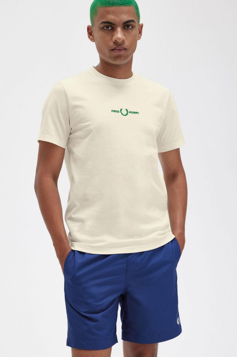 Ecru Fred Perry Embroidered Men's T Shirts | SGNEJ92397