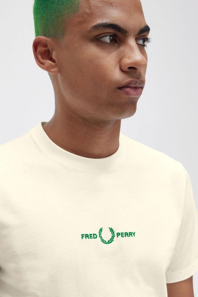 Ecru Fred Perry Embroidered Men's T Shirts | SGNEJ92397