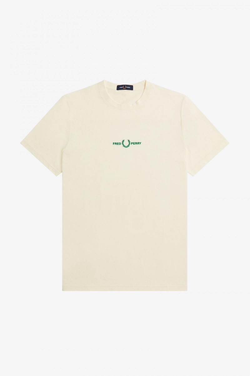 Ecru Fred Perry Embroidered Men's T Shirts | SGNEJ92397