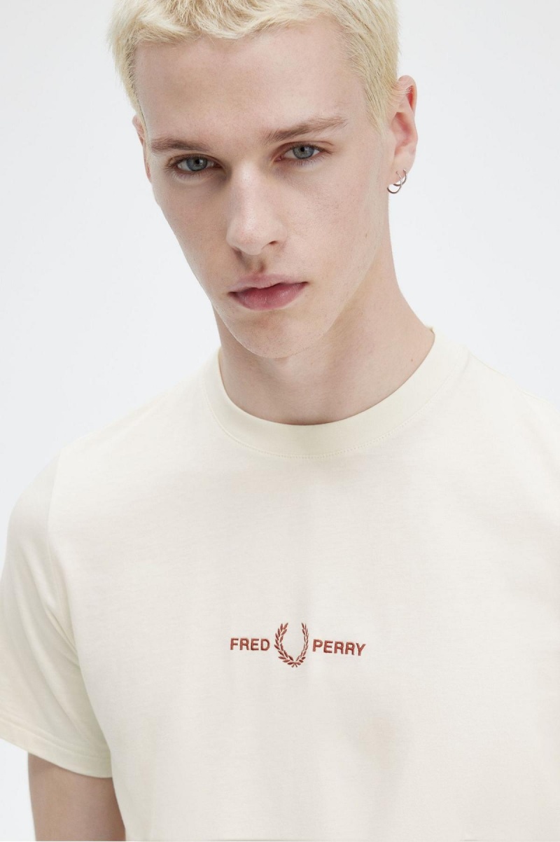 Ecru Fred Perry Embroidered Men's T Shirts | GSGEC12315