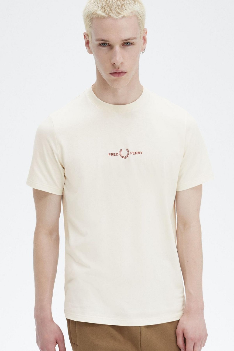 Ecru Fred Perry Embroidered Men's T Shirts | GSGEC12315