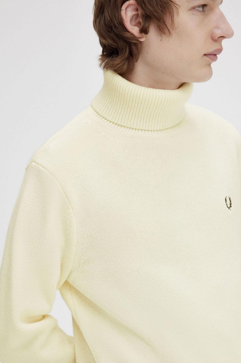 Ecru Fred Perry Knitted Roll Neck Jumper Men's Knitwear | XSGBH59298