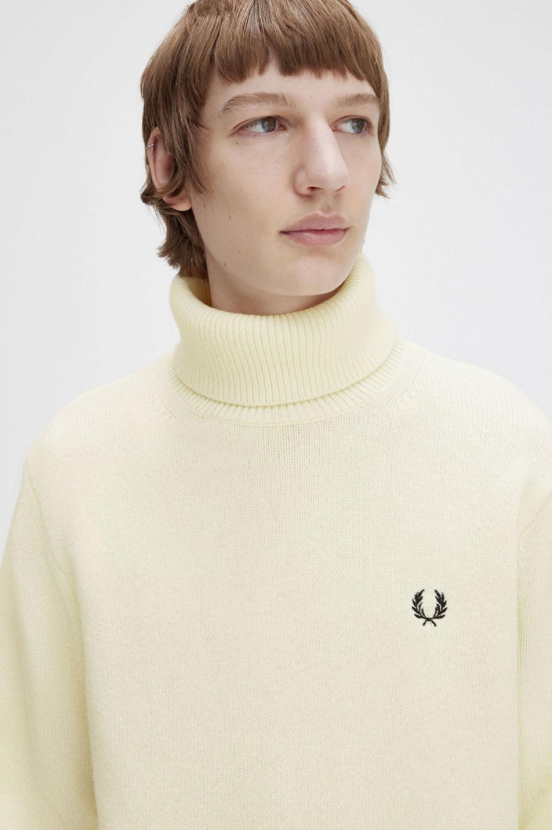 Ecru Fred Perry Knitted Roll Neck Jumper Men's Knitwear | XSGBH59298