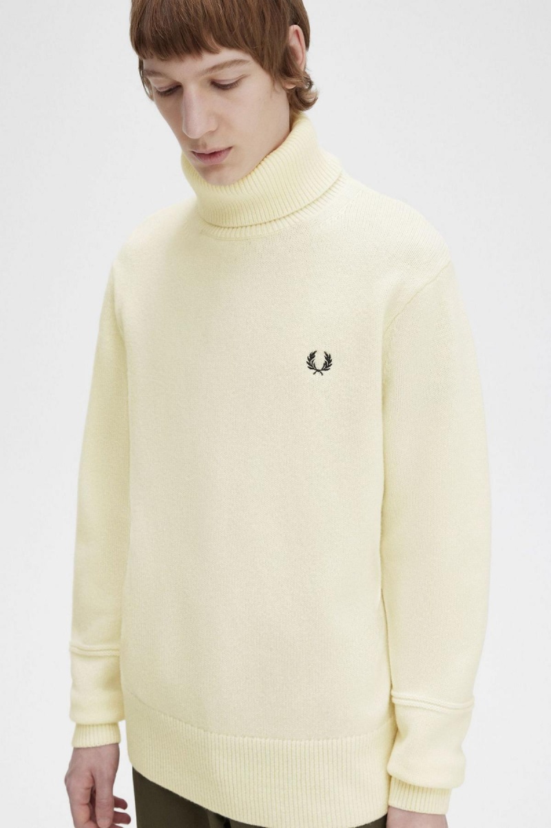 Ecru Fred Perry Knitted Roll Neck Jumper Men's Knitwear | XSGBH59298