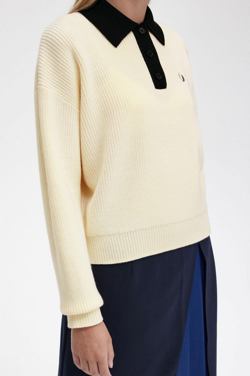 Ecru Fred Perry Knitted Shirt Women's Knitwear | ASGDF41399