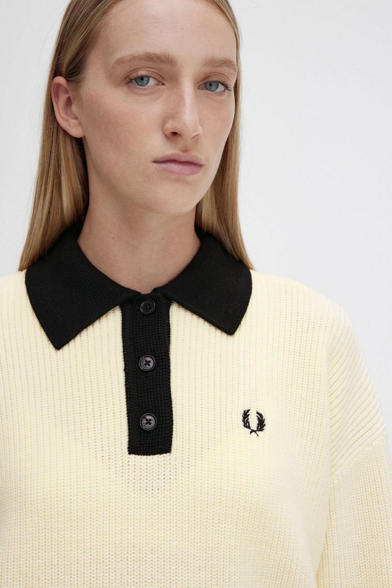 Ecru Fred Perry Knitted Shirt Women's Knitwear | ASGDF41399