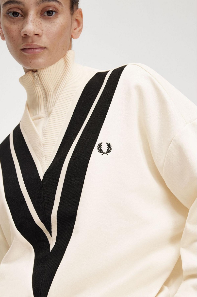 Ecru Fred Perry Tipped Knitted Trim Women's Sweatshirts | ASGDF75895