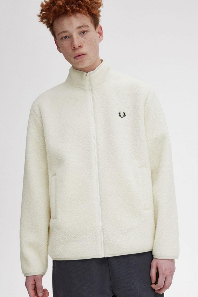 Ecru Fred Perry Zip Through Borg Fleece Men's Sweatshirts | LSGSX61114