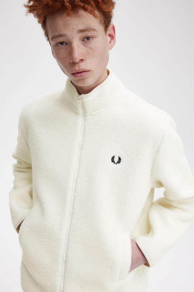 Ecru Fred Perry Zip Through Borg Fleece Men's Sweatshirts | LSGSX61114