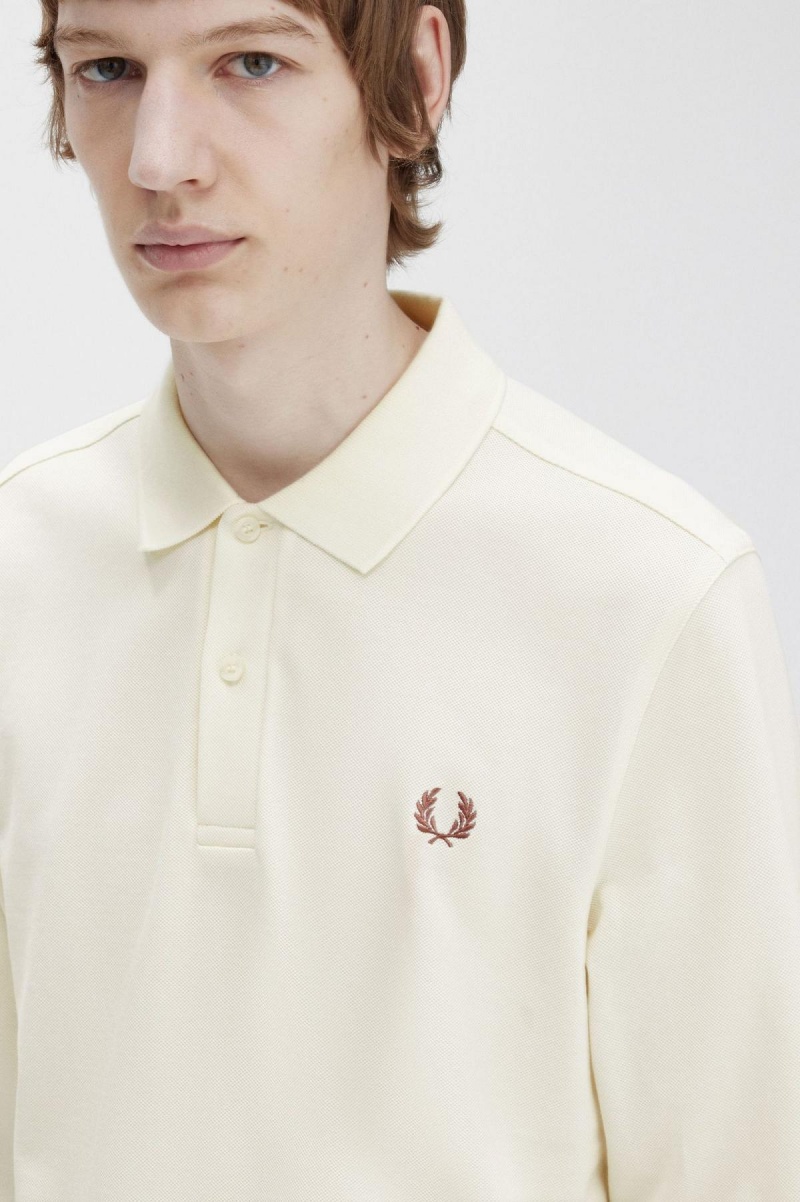 Ecru Whisky Brown Fred Perry M6006 Men's Polo Shirts | SSGNY43671