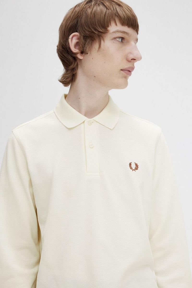 Ecru Whisky Brown Fred Perry M6006 Men's Polo Shirts | SSGNY43671