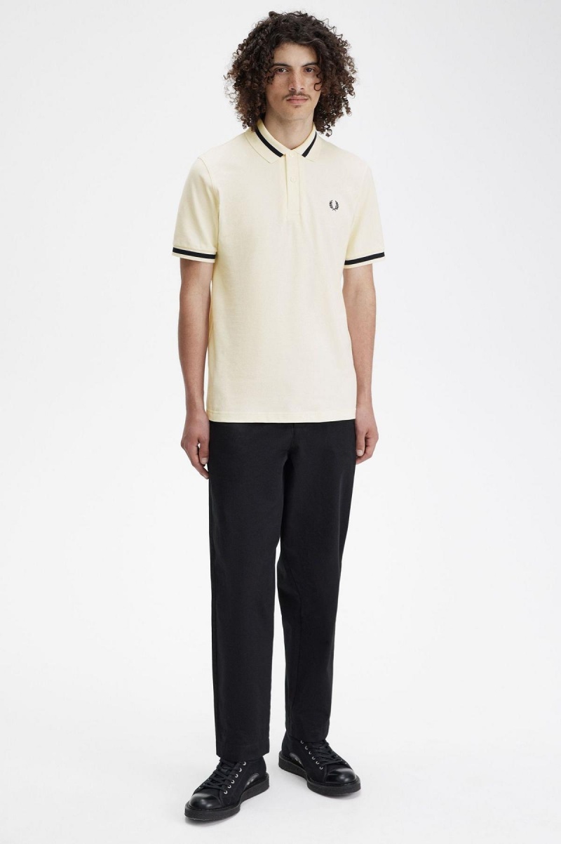 Ecru / Black Fred Perry M2 Men's Polo Shirts | SGDYB53035