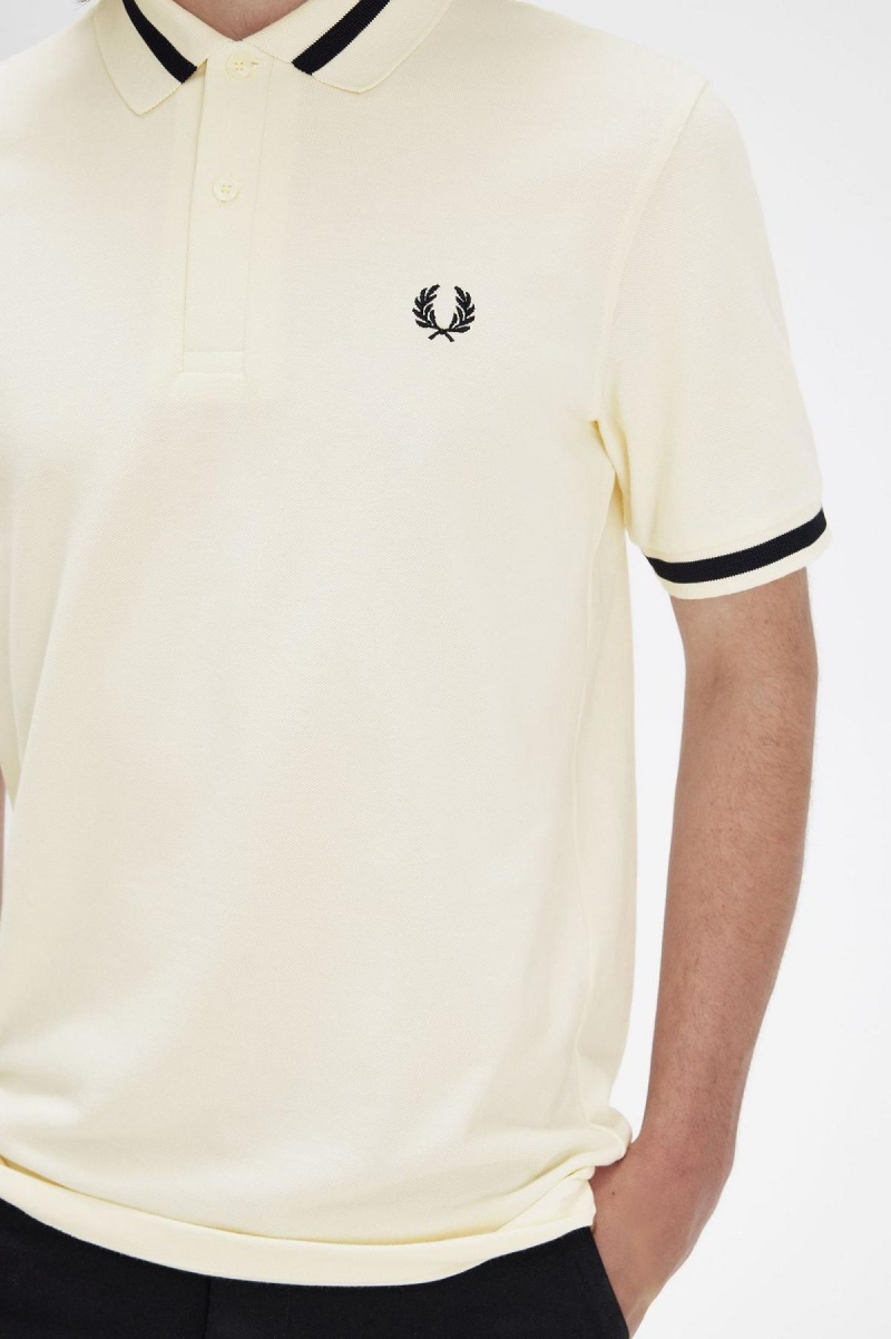 Ecru / Black Fred Perry M2 Men's Polo Shirts | SGDYB53035