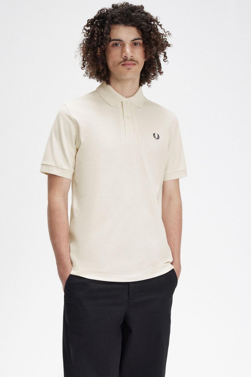 Ecru / Black Fred Perry M3 Men's Polo Shirts | FSGUI42786