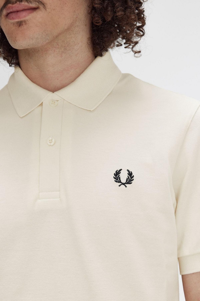 Ecru / Black Fred Perry M3 Men's Polo Shirts | FSGUI42786