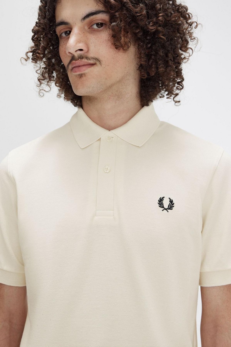 Ecru / Black Fred Perry M3 Men's Polo Shirts | FSGUI42786