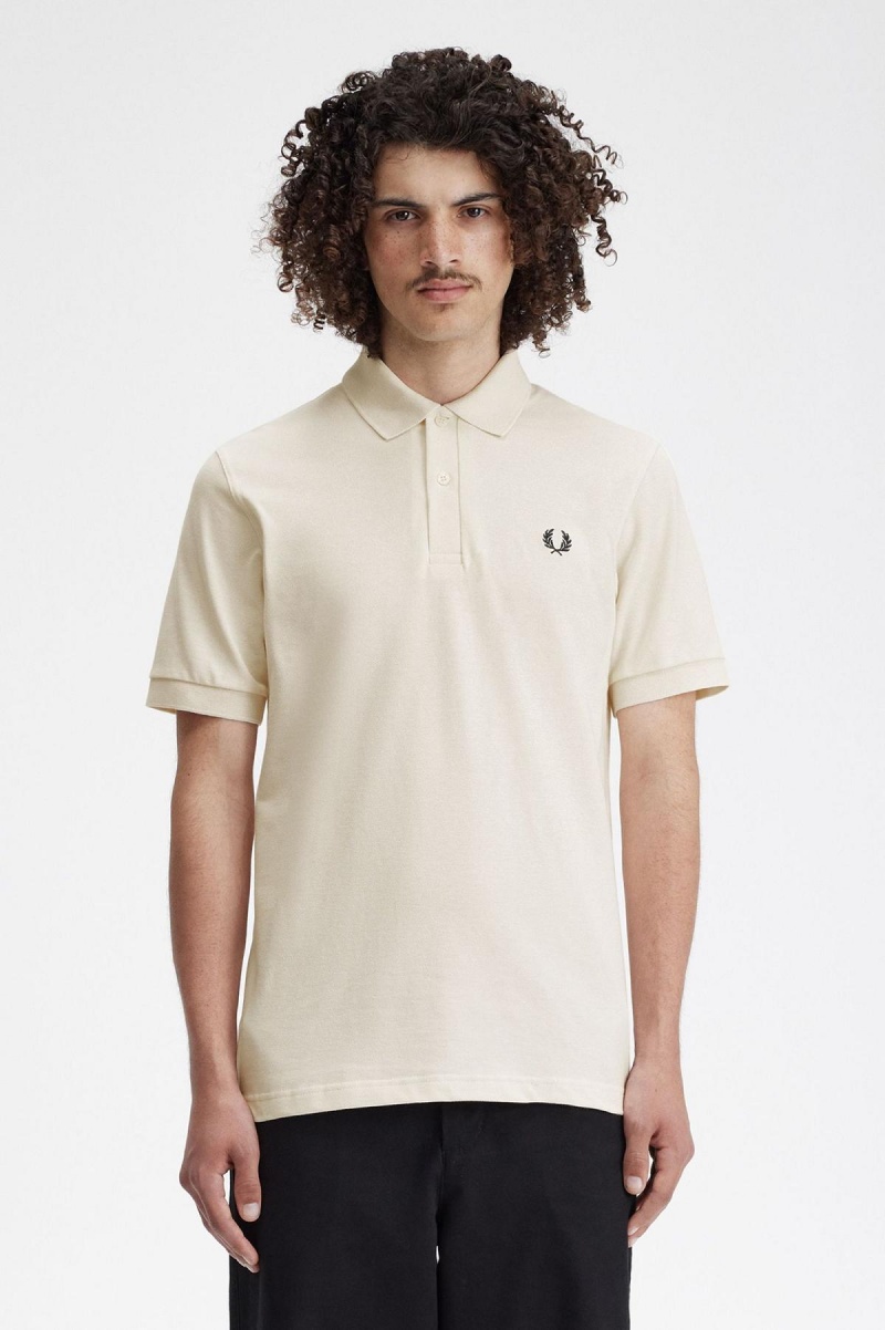 Ecru / Black Fred Perry M3 Men\'s Polo Shirts | FSGUI42786